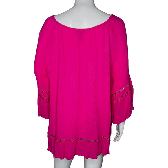 New Directions Shirt Womens XL Pink Crochet Trim Barbiecore Bohemain Peasant - Picture 4 of 8